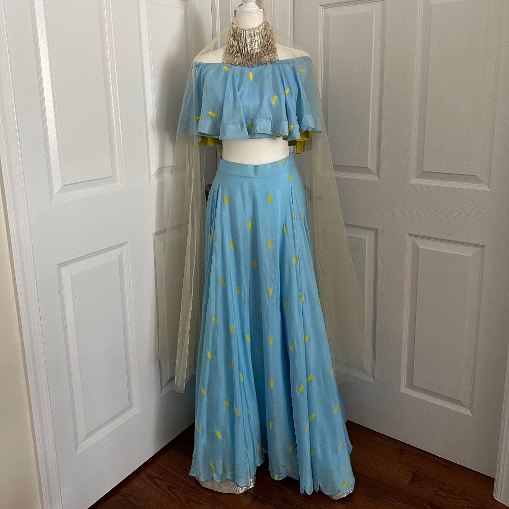 Masaba Gupta Blue Off Shoulder Lehenga